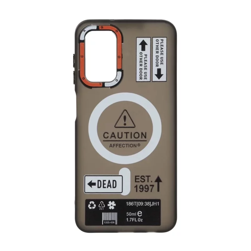 قاب Caution مات طرح مگ سیف دکمه متال Samsung Galaxy A13 4G / A13 5G / A04s / M13 4G / M23 / F13 - مشکی - تصویر 2