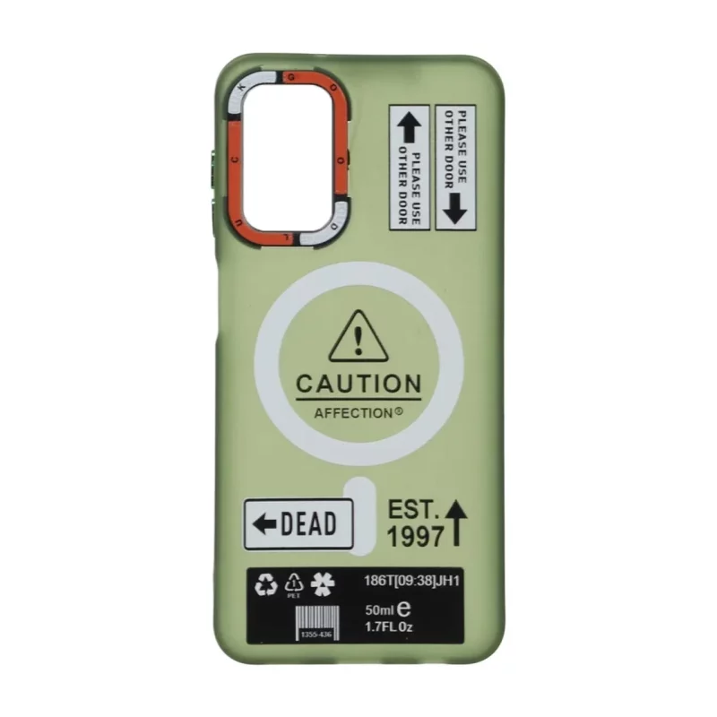 قاب Caution مات طرح مگ سیف دکمه متال Samsung Galaxy A13 4G / A13 5G / A04s / M13 4G / M23 / F13 - سبز - تصویر 2