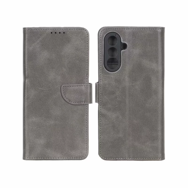 کیف چرمی موبایل مگنتی محافظ لنزدار Samsung Galaxy A56 / A36 - خاکستری - تصویر 2