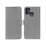 کیف چرمی موبایل مگنتی محافظ لنزدار KRF مدل Samsung Galaxy M31 - طوسی