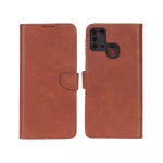 کیف چرمی موبایل مگنتی محافظ لنزدار KRF مدل Samsung Galaxy M31 - قهوه ای