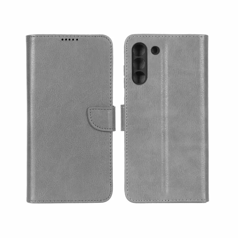 کیف چرمی موبایل مگنتی محافظ لنزدار KRF مدل Samsung Galaxy S21 FE - طوسی - تصویر 2