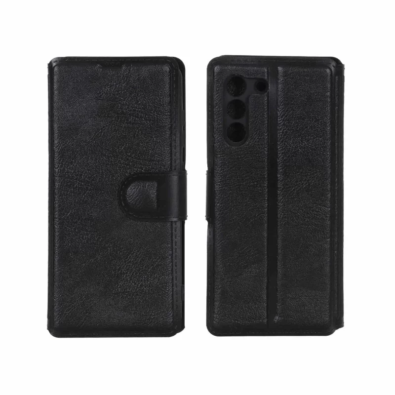 کیف موبایل چرمی مگنتی محافظ لنزدار Samsung Galaxy S21 FE - مشکی - تصویر 2
