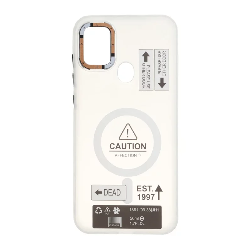 قاب Caution دور مات طرح مگ سیف Samsung Galaxy A11 / M11 - سفید - تصویر 2