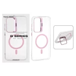 قاب اورجینال Q Series Bracket کریستالی Magsafe لنز استندشو Samsung Galaxy S24 FE - صورتی (پک دار)