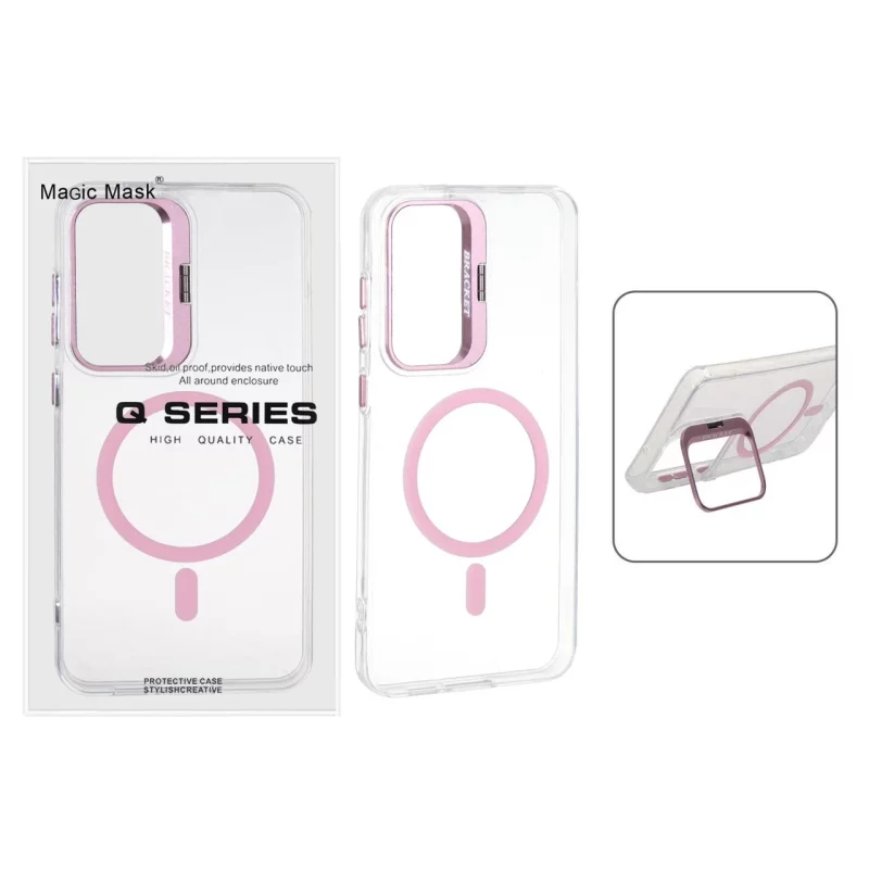قاب اورجینال Q Series Bracket کریستالی Magsafe لنز استندشو Samsung Galaxy S24 FE - صورتی (پک دار) - تصویر 2