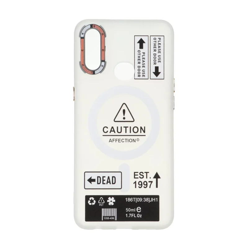 قاب Caution مات طرح مگ سیف دکمه متال Samsung Galaxy A10s - سفید - تصویر 2