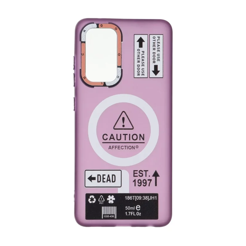 قاب Caution مات طرح مگ سیف دکمه متال Samsung Galaxy A52 / A52s - ارغوانی - تصویر 2