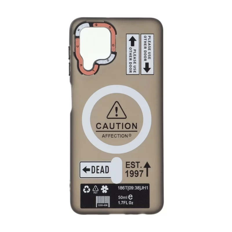 قاب Caution مات طرح مگ سیف دکمه متال Samsung Galaxy A22 4G / M22 / M32 4G / F22 - مشکی - تصویر 2