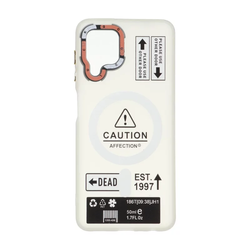 قاب Caution مات طرح مگ سیف دکمه متال Samsung Galaxy A22 4G / M22 / M32 4G / F22 - سفید - تصویر 2