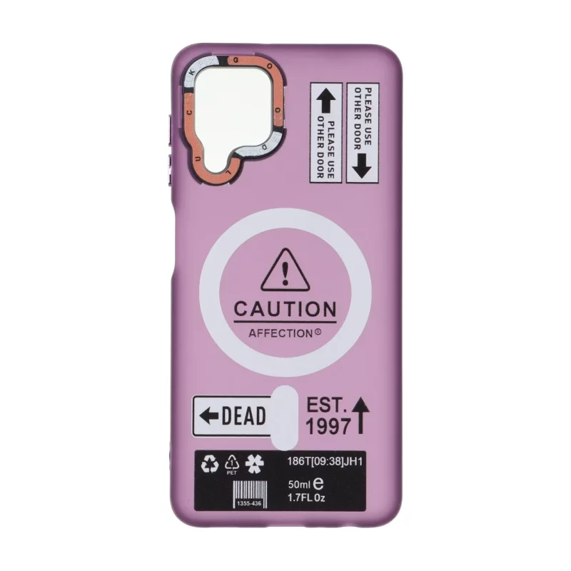 قاب Caution مات طرح مگ سیف دکمه متال Samsung Galaxy A22 4G / M22 / M32 4G / F22 - ارغوانی - تصویر 2