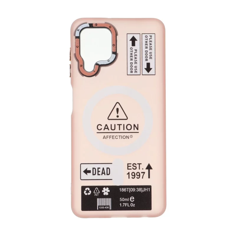 قاب Caution مات طرح مگ سیف دکمه متال Samsung Galaxy A22 4G / M22 / M32 4G / F22 - صورتی - تصویر 2