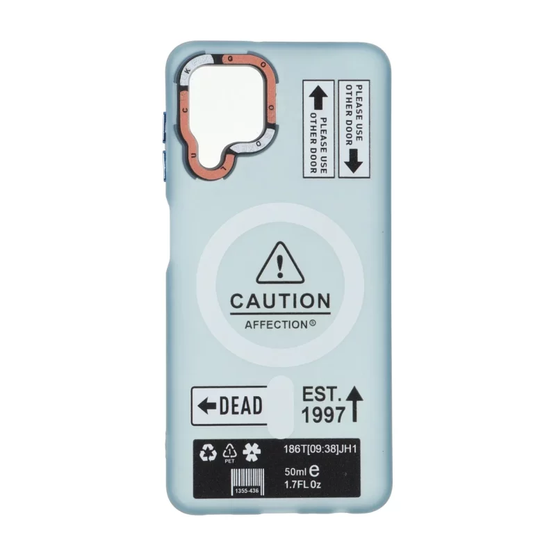 قاب Caution مات طرح مگ سیف دکمه متال Samsung Galaxy A22 4G / M22 / M32 4G / F22 - آبی - تصویر 2