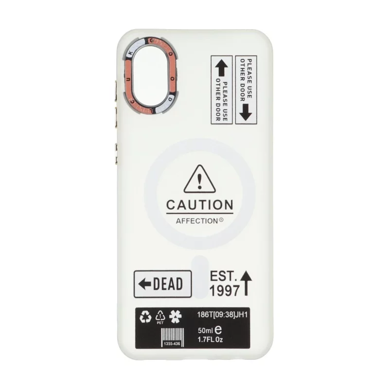 قاب Caution مات طرح مگ سیف دکمه متال Samsung Galaxy A03 Core - سفید - تصویر 2