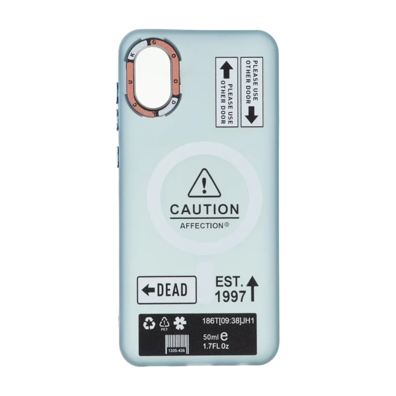 قاب Caution مات طرح مگ سیف دکمه متال Samsung Galaxy A03 Core - آبی - تصویر 2