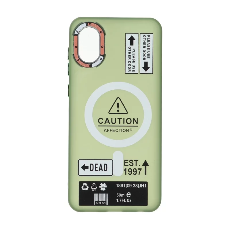 قاب Caution مات طرح مگ سیف دکمه متال Samsung Galaxy A03 Core - سبز - تصویر 2