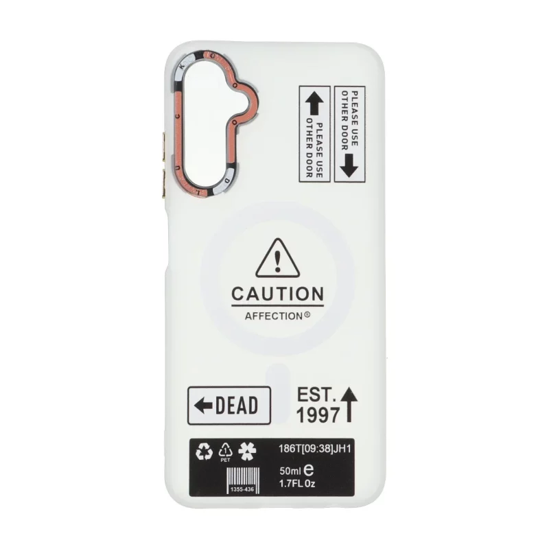 قاب Caution مات طرح مگ سیف دکمه متال Samsung Galaxy A05s - سفید - تصویر 2