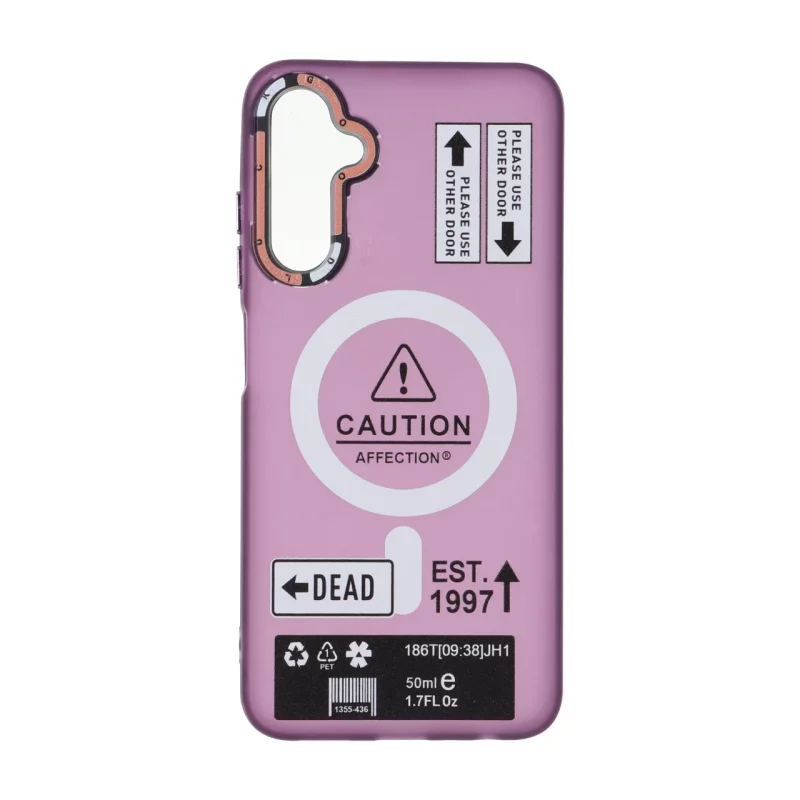 قاب Caution مات طرح مگ سیف دکمه متال Samsung Galaxy A05s - ارغوانی - تصویر 2