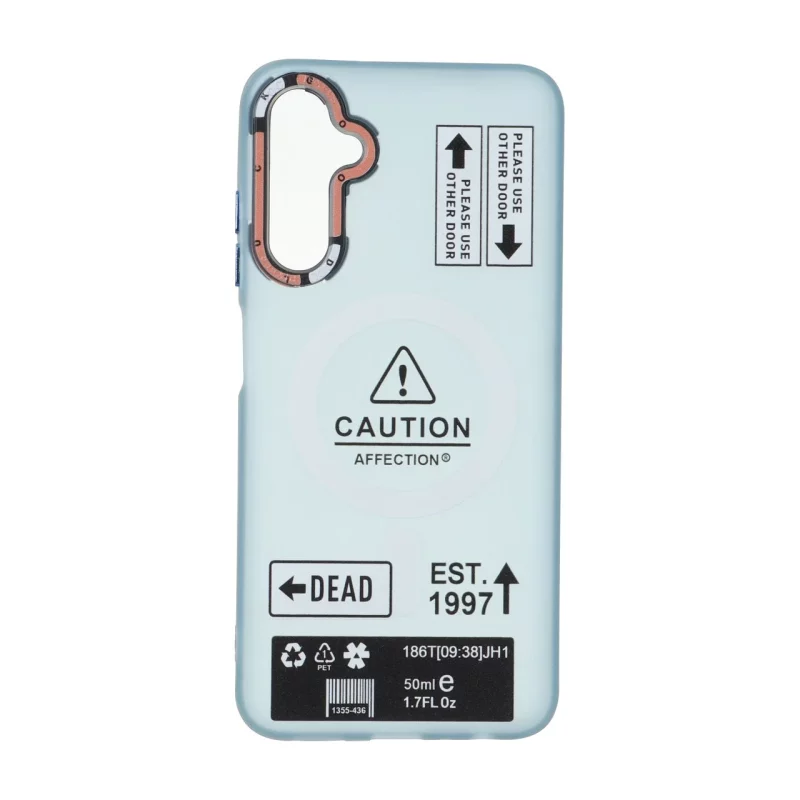 قاب Caution مات طرح مگ سیف دکمه متال Samsung Galaxy A05s - آبی - تصویر 2