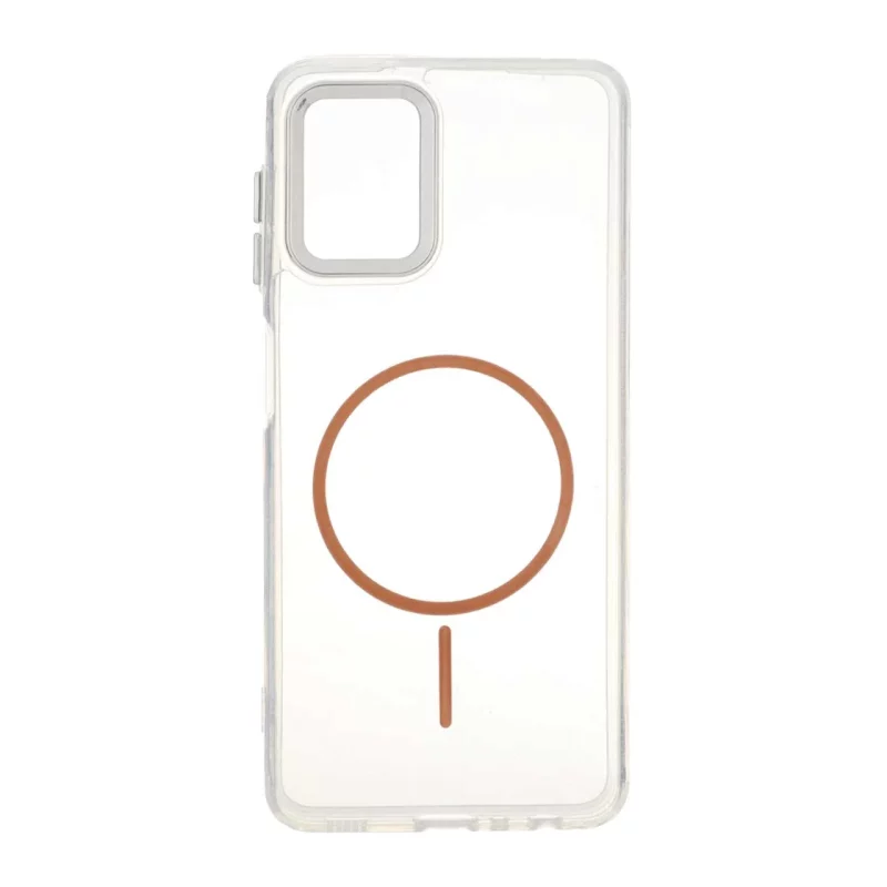 قاب ژله ای شفاف لنز کروم طرح مگ سیف Samsung Galaxy A22 4G / M22 / M32 4G / F22 - قهوه ای - تصویر 2