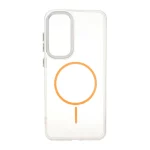 قاب ژله ای شفاف لنز کروم طرح مگ سیف Samsung Galaxy S24 FE - نارنجی