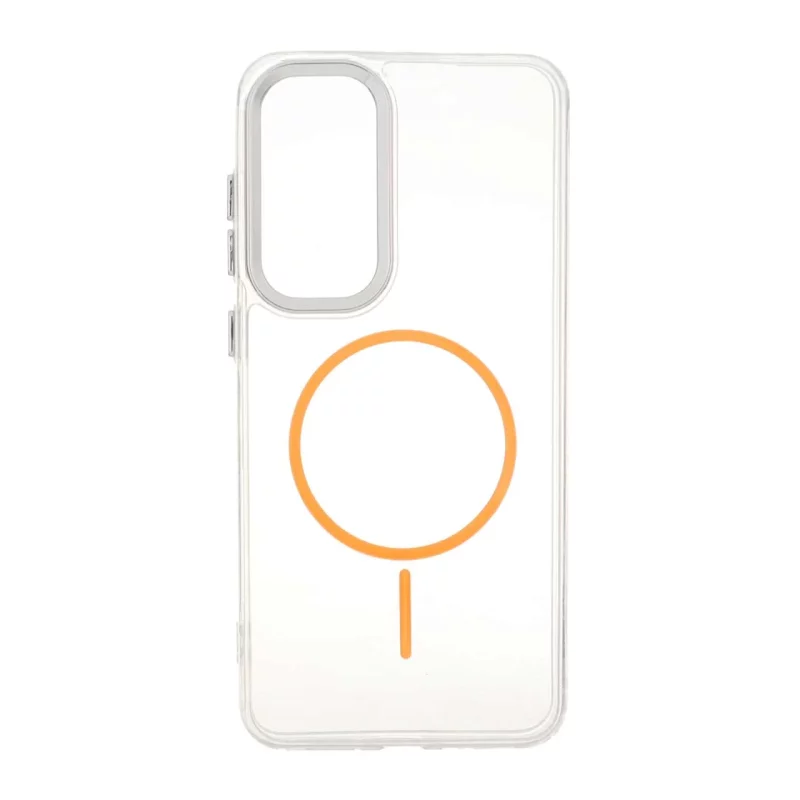 قاب ژله ای شفاف لنز کروم طرح مگ سیف Samsung Galaxy S24 FE - نارنجی - تصویر 2