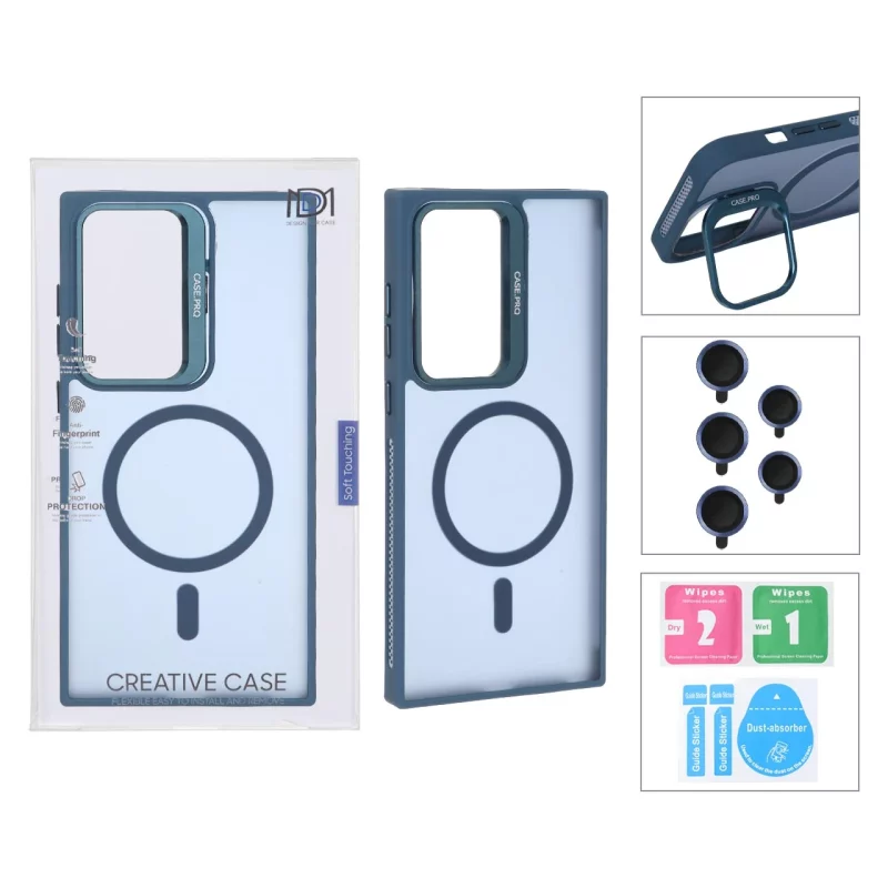 قاب Case Pro لنز آلومینیومی مات Magsafe با ست محافظ لنز رینگی مدل Samsung Galaxy S23 Ultra - سرمه ای (پک دار) - تصویر 2