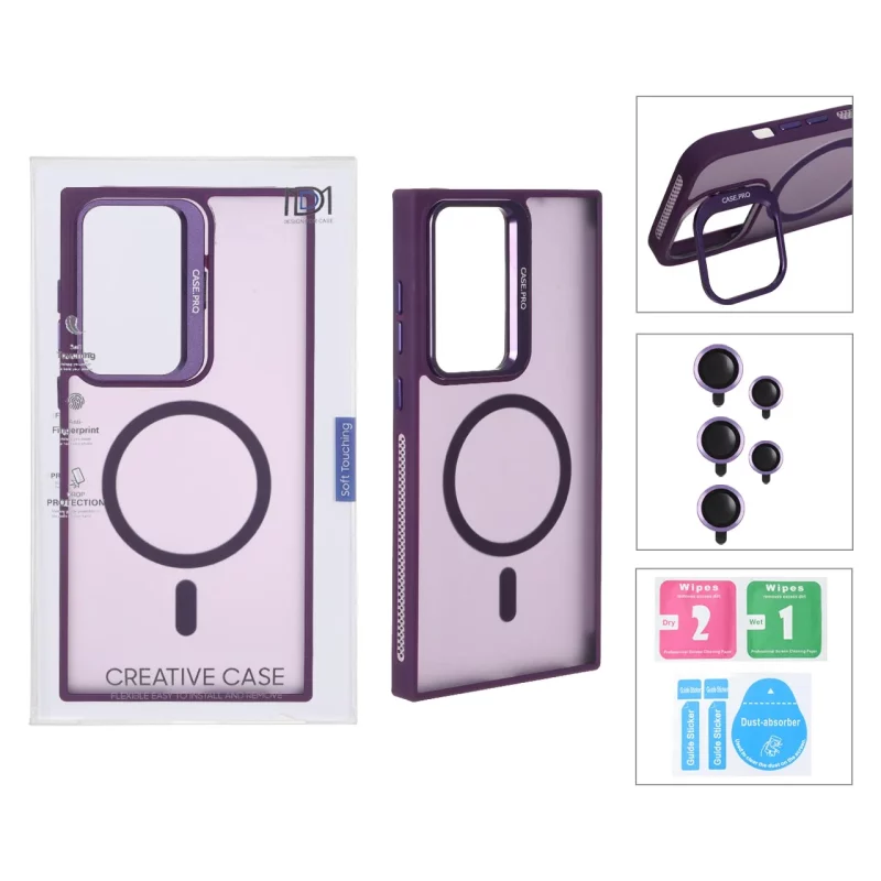 قاب Case Pro لنز آلومینیومی مات Magsafe با ست محافظ لنز رینگی مدل Samsung Galaxy S23 Ultra - بنفش (پک دار) - تصویر 2