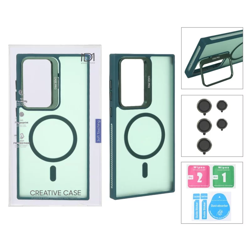 قاب Case Pro لنز آلومینیومی مات Magsafe با ست محافظ لنز رینگی مدل Samsung Galaxy S23 Ultra - سبز (پک دار) - تصویر 2