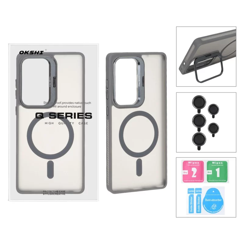 قاب Case Pro لنز آلومینیومی مات Magsafe با ست محافظ لنز رینگی مدل Samsung Galaxy S25 Ultra - خاکستری (پک دار) - تصویر 2
