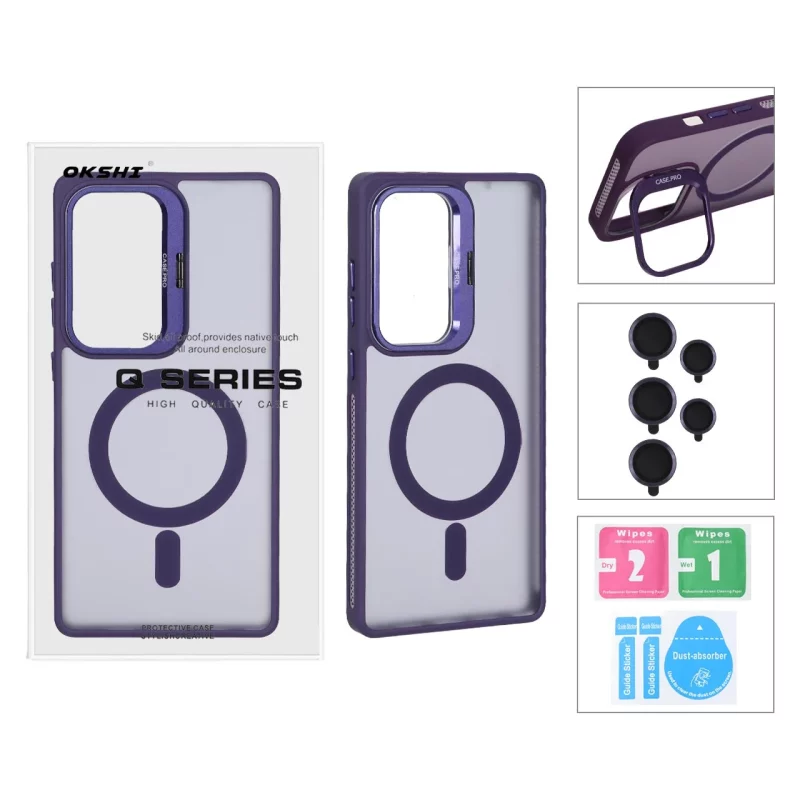 قاب Case Pro لنز آلومینیومی مات Magsafe با ست محافظ لنز رینگی مدل Samsung Galaxy S25 Ultra - بنفش (پک دار) - تصویر 2