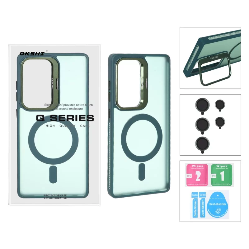 قاب Case Pro لنز آلومینیومی مات Magsafe با ست محافظ لنز رینگی مدل Samsung Galaxy S25 Ultra - سبز (پک دار) - تصویر 2