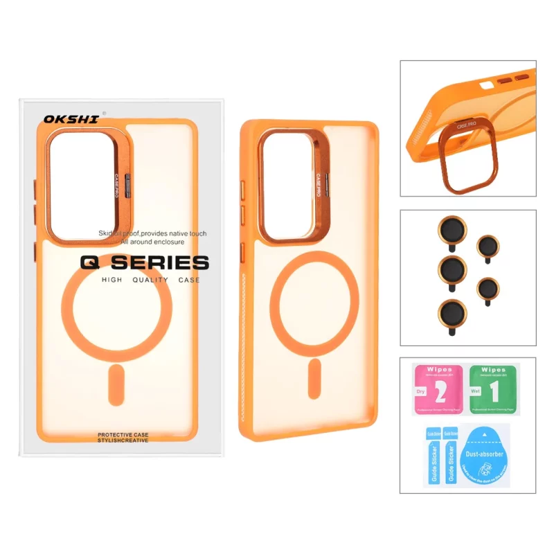 قاب Case Pro لنز آلومینیومی مات Magsafe با ست محافظ لنز رینگی مدل Samsung Galaxy S25 Ultra - نارنجی (پک دار) - تصویر 2