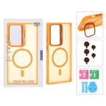 قاب Case Pro لنز آلومینیومی مات Magsafe با ست محافظ لنز رینگی مدل Samsung Galaxy S24 Ultra - نارنجی (پک دار)