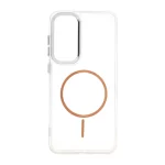 قاب ژله ای شفاف لنز کروم طرح مگ سیف Samsung Galaxy S24 FE - قهوه ای