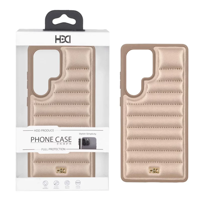قاب اورجینال HDD چرم پافری طرح دوخت Samsung Galaxy S25 Ultra - طلایی (پک دار) - تصویر 2