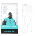 قاب شفاف Anti Burst دور ژله ای MagSafe مدل Samsung Galaxy S25 FE - صورتی (پک دار)
