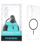 قاب شفاف Anti Burst دور ژله ای MagSafe مدل Samsung Galaxy S25 FE - مشکی (پک دار)