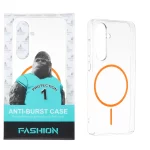 قاب شفاف Anti Burst دور ژله ای MagSafe مدل Samsung Galaxy S24 FE - نارنجی (پک دار)