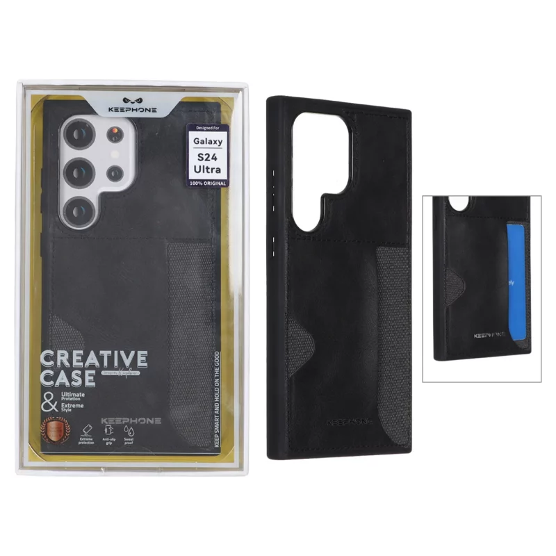 قاب اورجینال KEEPHONE پارچه ای چرمی جاکارتی Samsung Galaxy S24 Ultra - مشکی (پک دار) - تصویر 2
