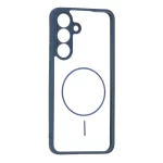 قاب پشت سخت شفاف محافظ لنزدار طرح مگ سیف دور رنگی Samsung Galaxy S25 FE - سرمه ای