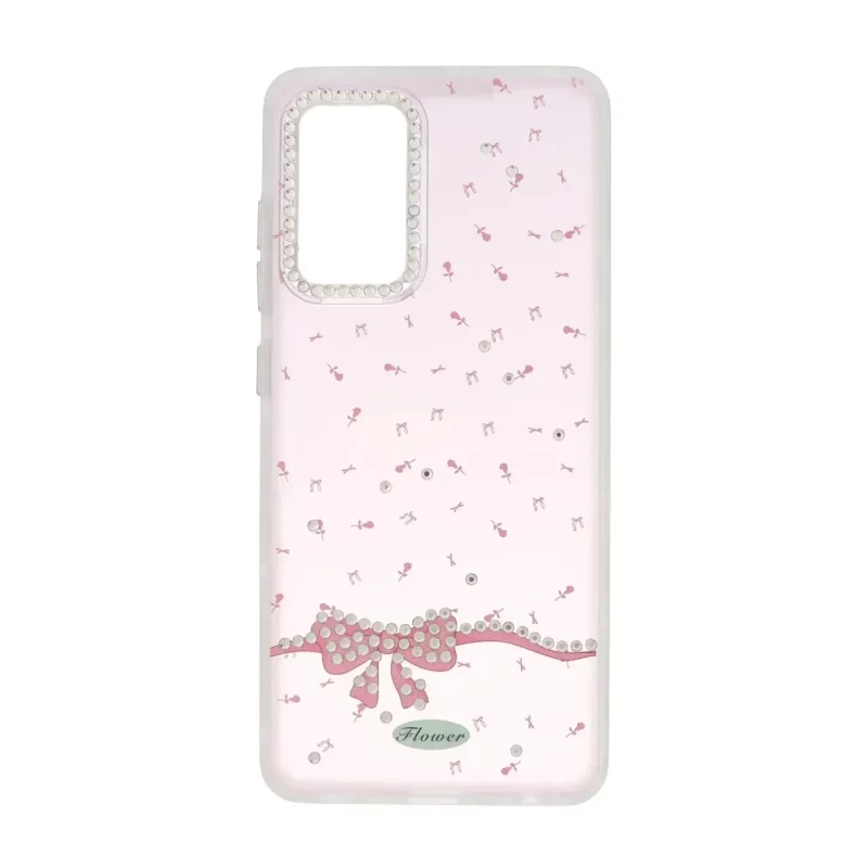 قاب مات پاپیونی نگینی طرح دار Samsung Galaxy A52 / A52s - صورتی روشن - تصویر 2