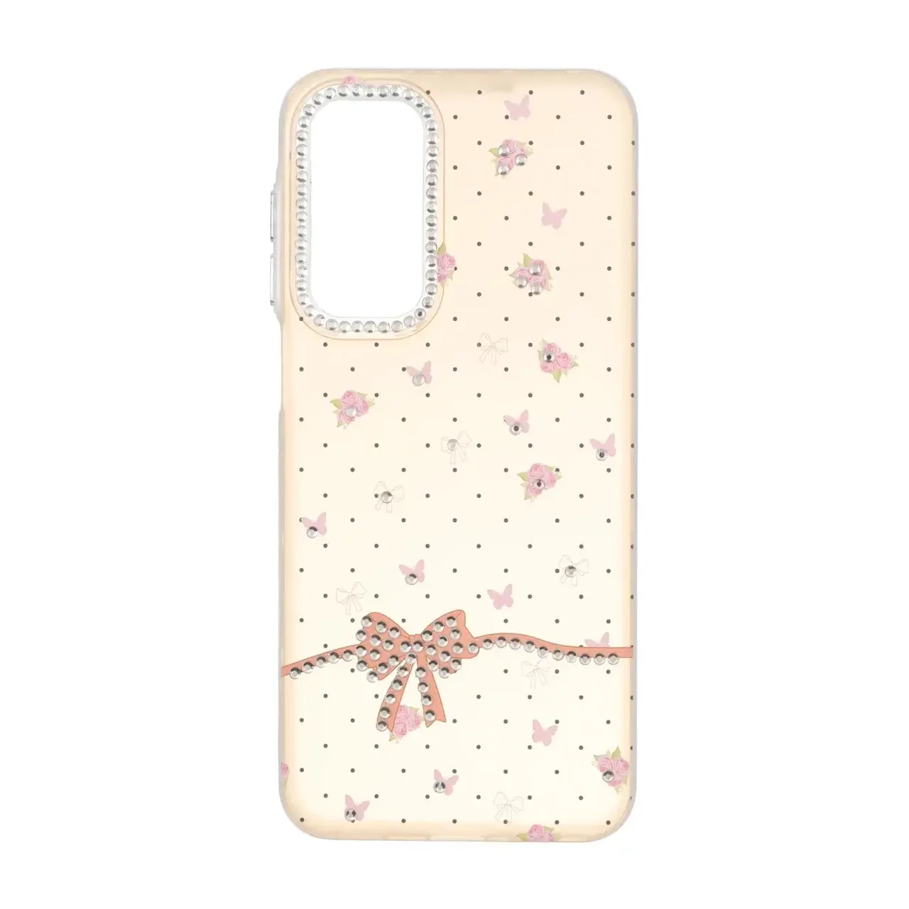 19178-1738752-1 قاب مات پاپیونی نگینی طرح دار Samsung Galaxy A16 - کرم نارنجی - تصویر 1