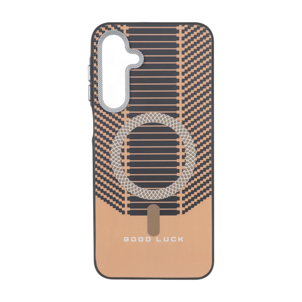 19178-2395520-1 قاب Good Luck هاشور دار لنز کربن طرح مگ سیف Samsung Galaxy A16 - نارنجی - تصویر 1