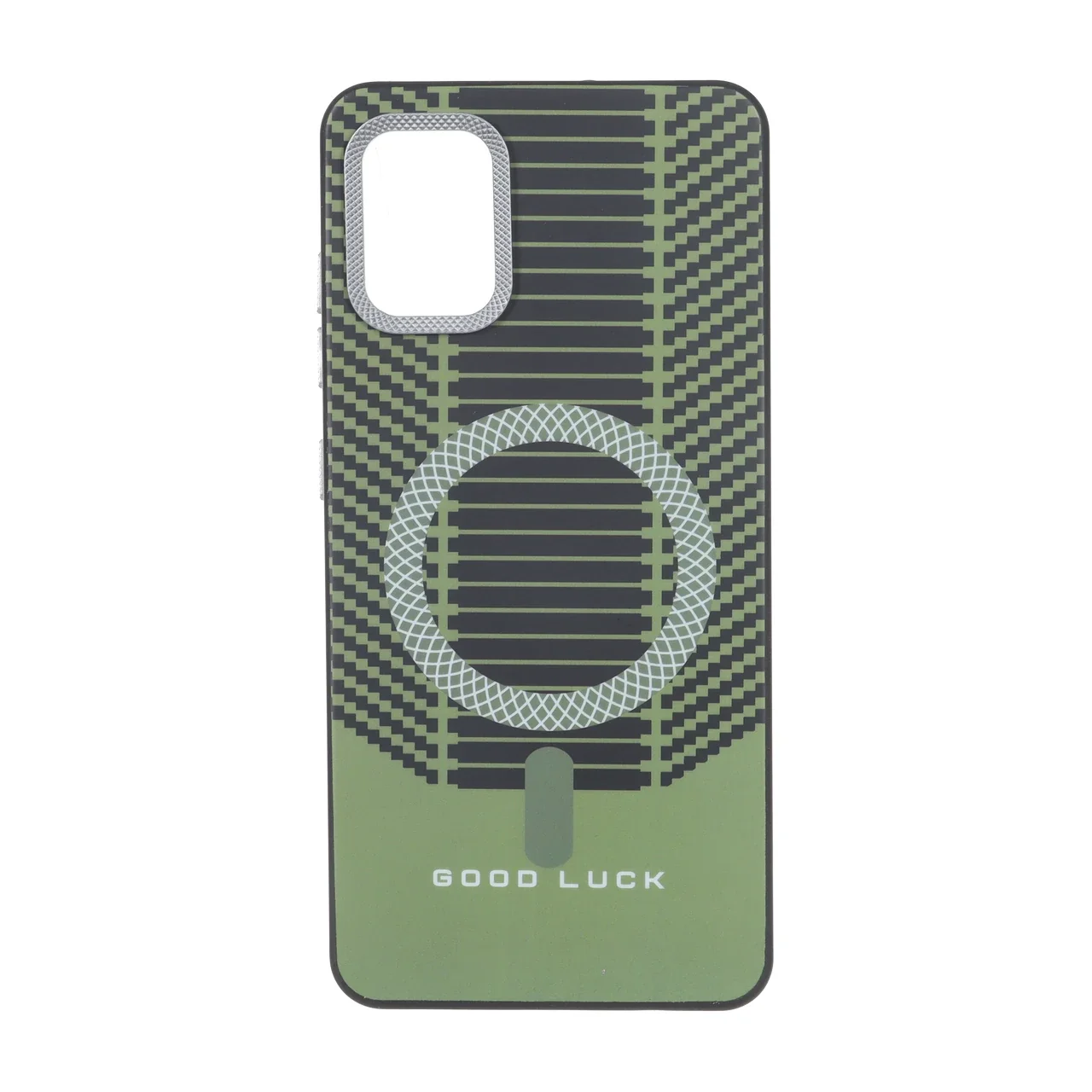 19178-2395588-1 قاب Good Luck هاشور دار لنز کربن طرح مگ سیف Samsung Galaxy A51 / M40s - سبز زیتونی - تصویر 1