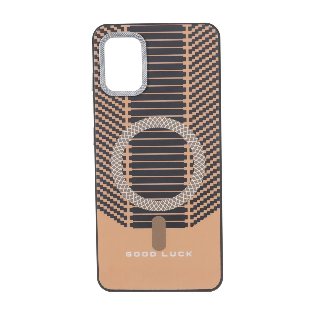 19178-2395600-1 قاب Good Luck هاشور دار لنز کربن طرح مگ سیف Samsung Galaxy A51 / M40s - نارنجی - تصویر 1