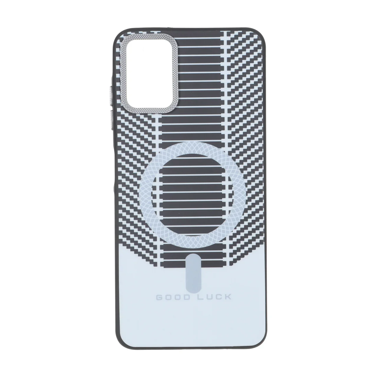 19178-2395734-1 قاب Good Luck هاشور دار لنز کربن طرح مگ سیف Samsung Galaxy A06 - سفید - تصویر 1