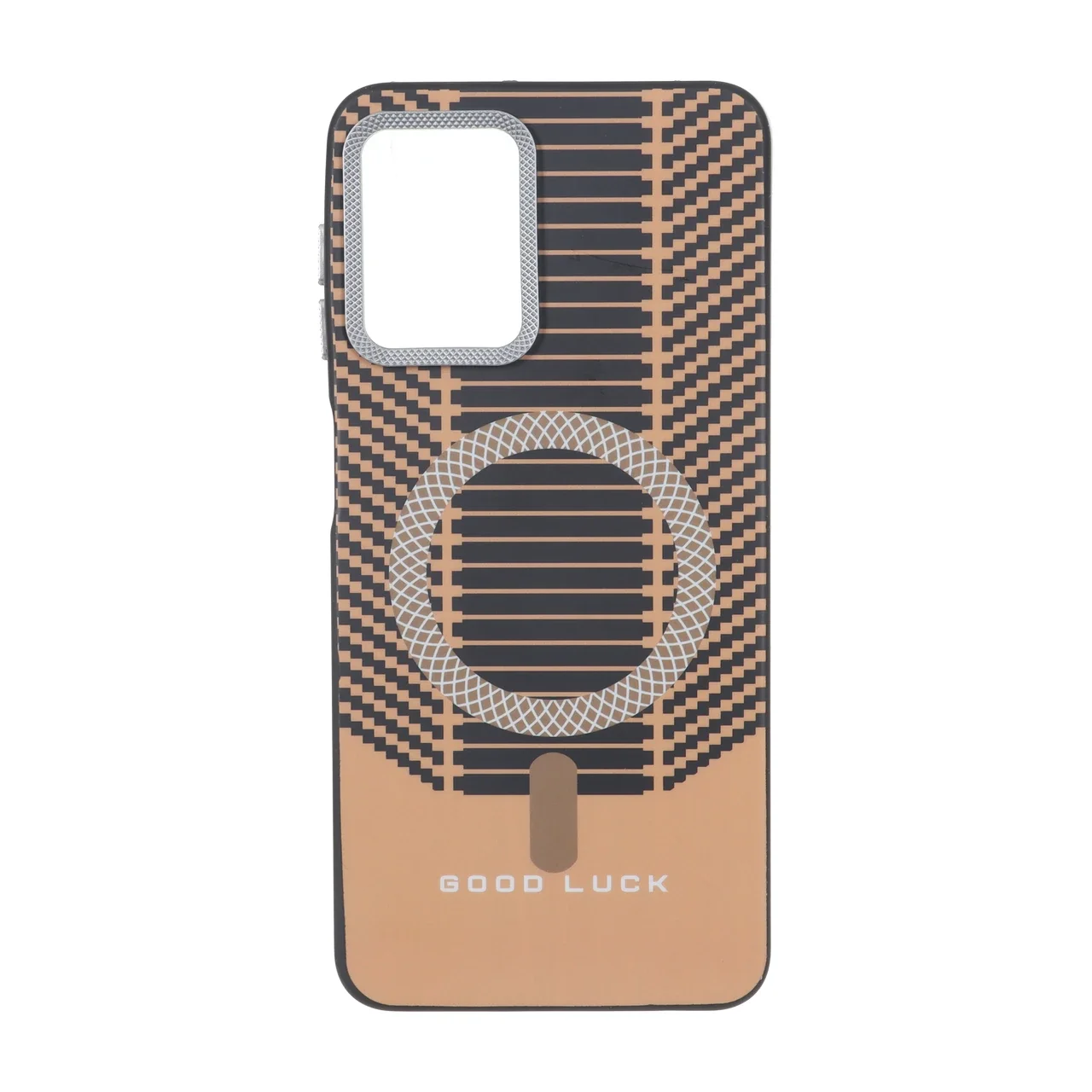 19178-2395792-1 قاب Good Luck هاشور دار لنز کربن طرح مگ سیف Samsung Galaxy A22 4G / M22 / M32 4G / F22 - نارنجی - تصویر 1