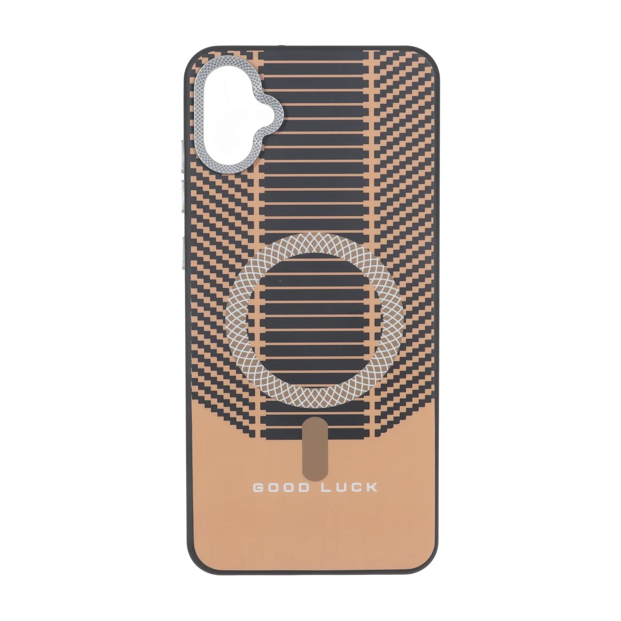 19178-2395808-1 قاب Good Luck هاشور دار لنز کربن طرح مگ سیف Samsung Galaxy A05 - نارنجی - تصویر 1