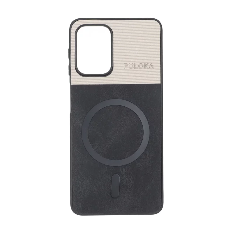 قاب Puloka دو تکه طرح چرم و کبریتی Magnet فلزی Samsung Galaxy A22 4G / M22 / M32 4G / F22 - مشکی - تصویر 2